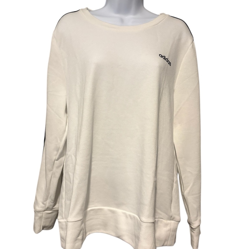 Adidas Women's Crew Neck Sweatshirt White with Black Stripes Size L